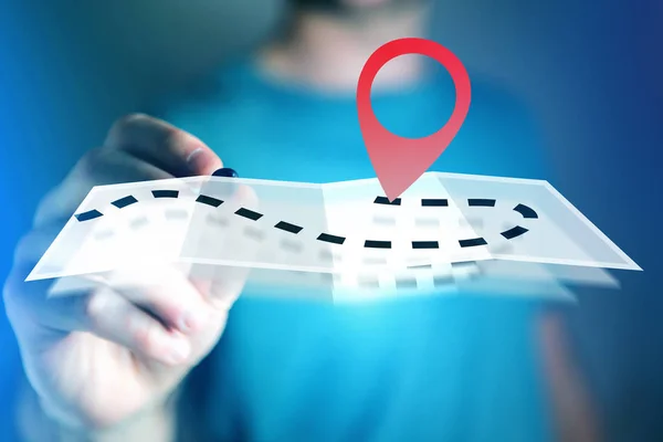 Koncepció, hogy találjanak egy útvonalat, egy online Térkép - technológia co — Stock Fotó