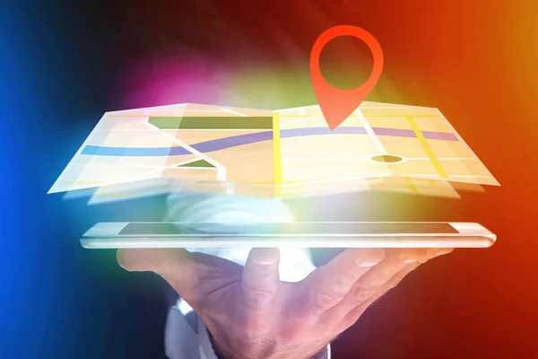 Concept van het vinden van een plek op een online kaart - technologie concept — Stockfoto