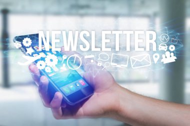 Bülten titl ile futuristik bir arayüze tutan adam kavramı