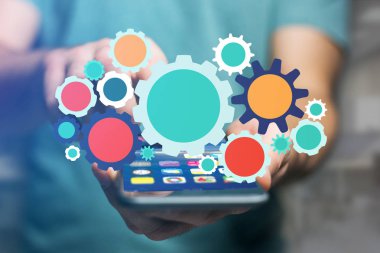 Bir akıllı telefon - teknoloji c gidiyor karikatür arabirimi ayarı