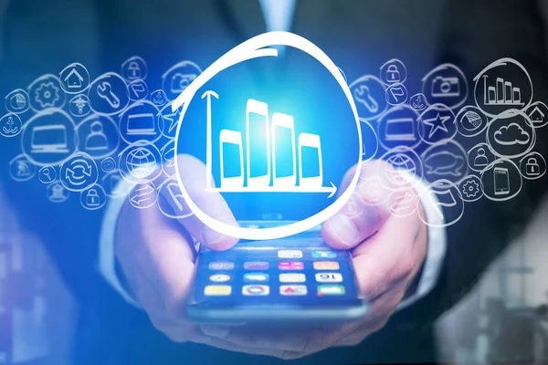 Grafik grafik simgesini smartphone arabirimin dışına - teknoloji olacak — Stok fotoğraf