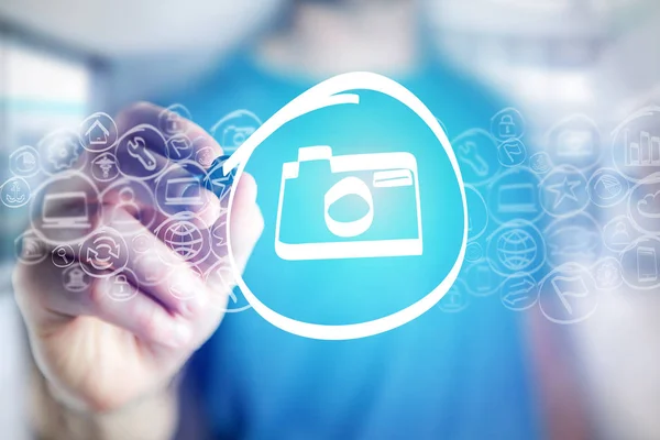 Camera icon drawn by man — Stock Photo, Image