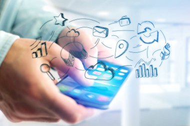 El çekilmiş bir m smartphone arabirimin dışına gidiş iş simgesi