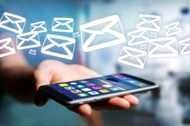 Grup futuristik bir arayüze - Tem üzerinde görüntülenen e-posta simgesi