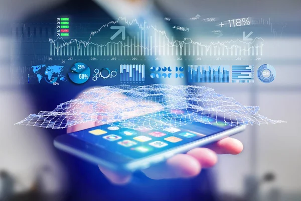Ticaret Forex veri arabirimi bir futuristik smartphone Interfac üzerinde — Stok fotoğraf