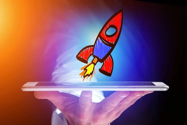 Hand drawn colorful rocket icon — Stock Photo, Image