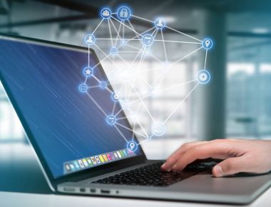 İş ağ bağlantısı üzerinde bir futuristik bir arayüze görüntülenen 