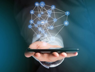 İş ağ bağlantısı üzerinde bir futuristik bir arayüze görüntülenen 