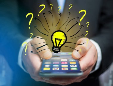 Fütüristik bir interfa üzerinde görüntülenen açık yenilik ampul lamba