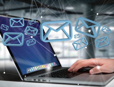 Futuristik bir arayüze - mesaj üzerinde görüntülenen mavi e-posta simgesi 