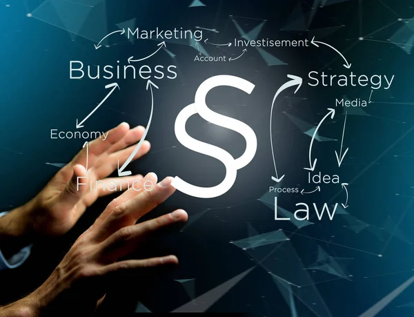 Justice and law symbol displayed on a futuristic interface with — Stock Photo, Image