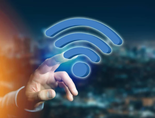 Símbolo Wifi mostrado en una interfaz futurista - Conexión y — Foto de Stock