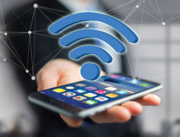 WiFi-symbool wordt weergegeven op een futuristische interface - verbinding en — Stockfoto