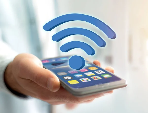 Símbolo Wifi mostrado en una interfaz futurista - Conexión y —  Fotos de Stock