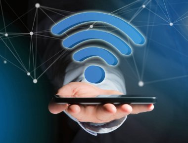Fütüristik bir arabirim üzerinde görüntülenen Wifi sembolü 