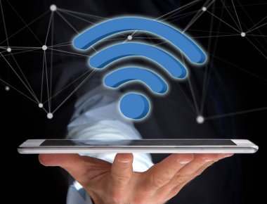 Fütüristik bir arabirim üzerinde görüntülenen Wifi sembolü 