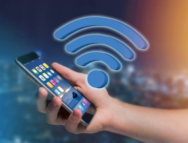 Fütüristik bir arabirim üzerinde görüntülenen Wifi sembolü 