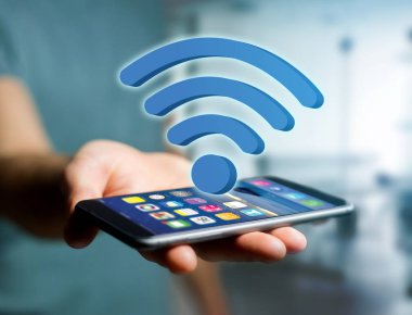 Fütüristik bir arabirim üzerinde görüntülenen Wifi sembolü 
