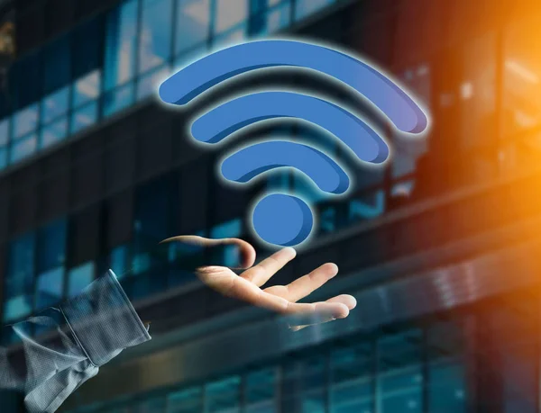 WiFi symbol wyświetlany na futurystyczny interfejs — Zdjęcie stockowe