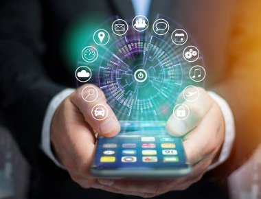 Uygulama tarafından çevrili bir teknoloji arabiriminin giriş sayfası düğmesini 