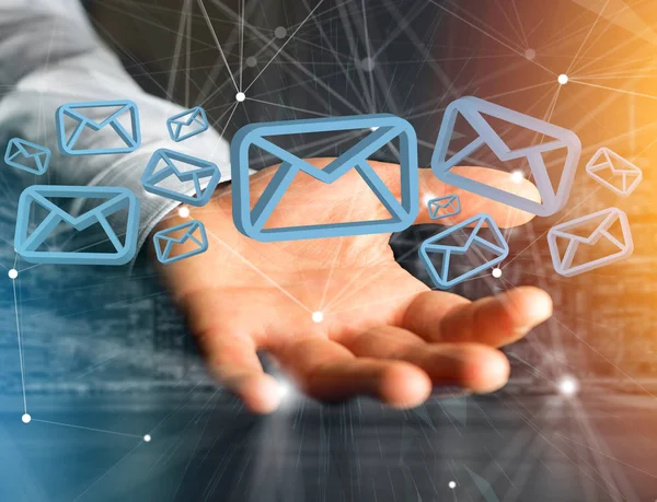 Blaues E-Mail-Symbol auf einer futuristischen Oberfläche — Stockfoto