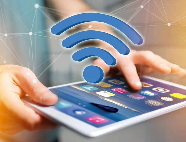 Símbolo Wifi exibido em uma interface futurista — Fotografia de Stock