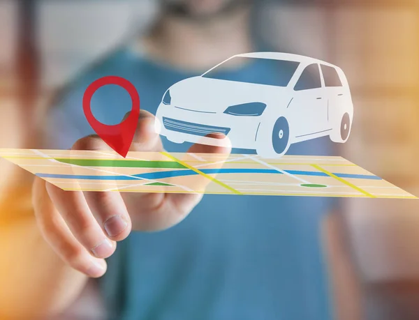 Car on a map with a pin holder