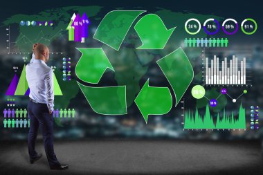 İşadamı ekoloji ve busine duvar düşünmeye önünde