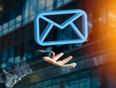 Futuristik bir arayüze - mesaj üzerinde görüntülenen mavi e-posta simgesi 