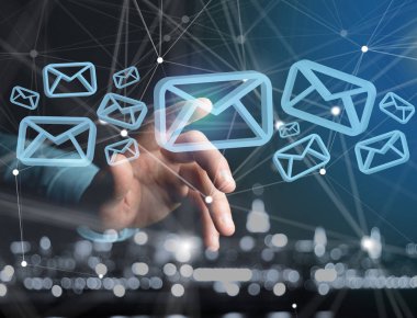 Futuristik bir arayüze - mesaj üzerinde görüntülenen mavi e-posta simgesi 
