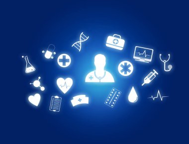 Medecine ve genel sağlık simgesi görüntülenen bir teknoloji üzerinde ben