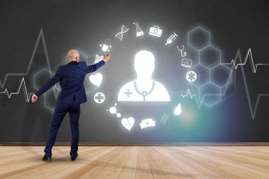 Medecine ve genel sağlık simgesi görüntülenen bir teknoloji üzerinde ben