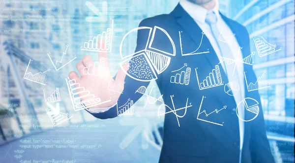 İş ve fina ile teknoloji arabirimi dokunmadan işadamı