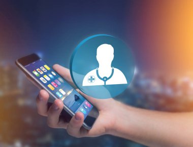 Medecine ve genel sağlık simgesi görüntülenen bir teknoloji üzerinde ben