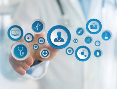 Medecine ve genel sağlık simgesi görüntülenen bir teknoloji üzerinde ben