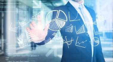 İş ve fina ile teknoloji arabirimi dokunmadan işadamı