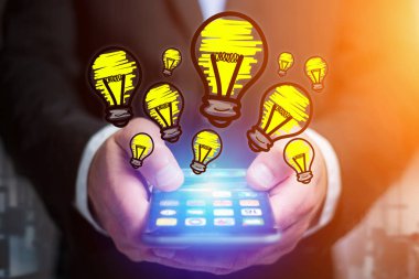 Bir akıllı telefon arayüzü gidiyor el çekilmiş ampul lamba simgesi bir 