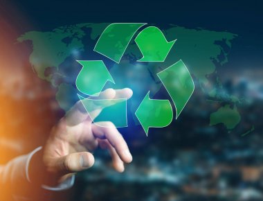 Dünya Haritası üzerinde arka plan ile teknoloji ekolojik arabirimi -