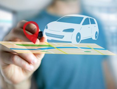 Araba ile pim tutucu - harita üzerinde Gps ve yerelleştirme kavramı