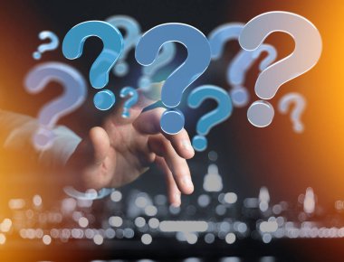 Mavi soru işareti futuristik bir arayüze - 3d üzerinde görüntülenen parçalamak