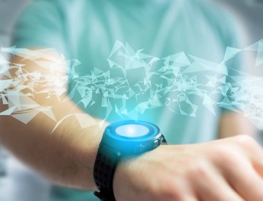 Soyut üçgen çizgi futuristik bir arabirim üstünde görüntülenen 