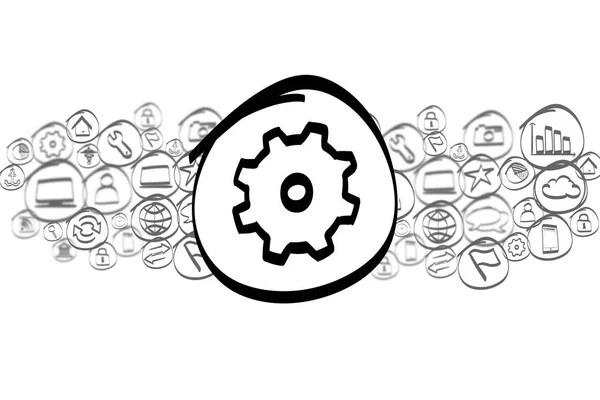 Ícone Cogwheel misturado em uma nuvem de ícone isolado em um fundo — Fotografia de Stock