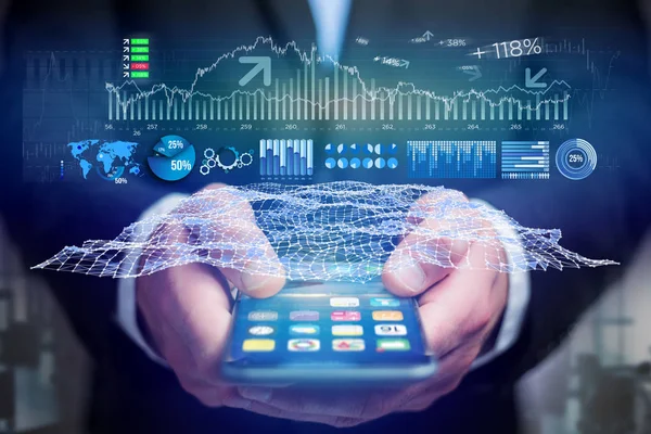 Trading interfaz de datos de divisas en un teléfono inteligente futurista interfac — Foto de Stock