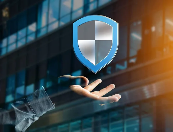 Shield symbol displayed on a futuristic interface - Security and — Stock Photo, Image