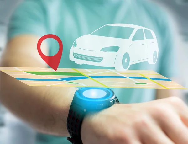 Car on a map with a pin holder - GPS and localization concept