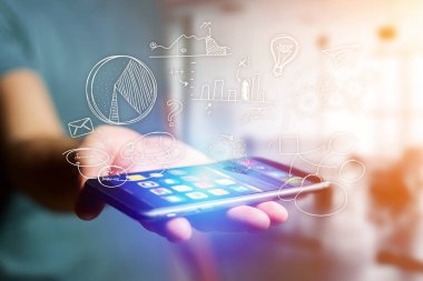 El çekilmiş bir m smartphone arabirimin dışına gidiş iş simgesi