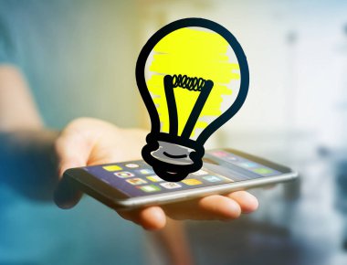 Fütüristik bir interfa üzerinde görüntülenen açık yenilik ampul lamba