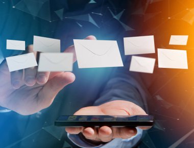 Zarf iletisinin bir futuristik e-posta arayüzey - 3d 