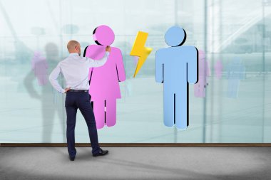 Bir erkek ve bir kadın üzerinde Internet - 3d renderi toplantı birkaç