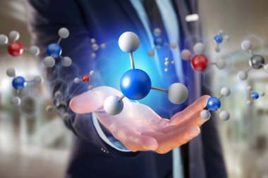 tıbbi bir arabirimde 3D render molekül üzerinde görüntülenen bir 